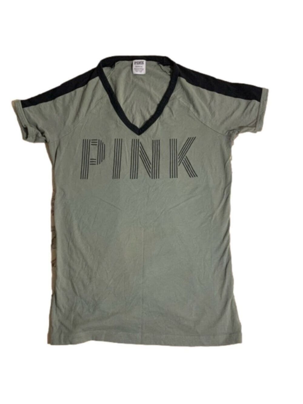 PINK Victoria Secret khaki green and black t-shirt  small